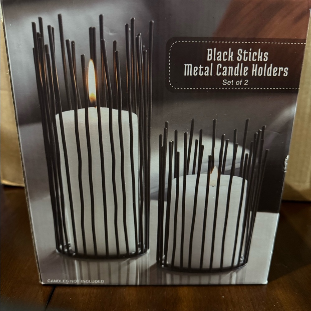 Set of 2 Metal a candle holders with candles